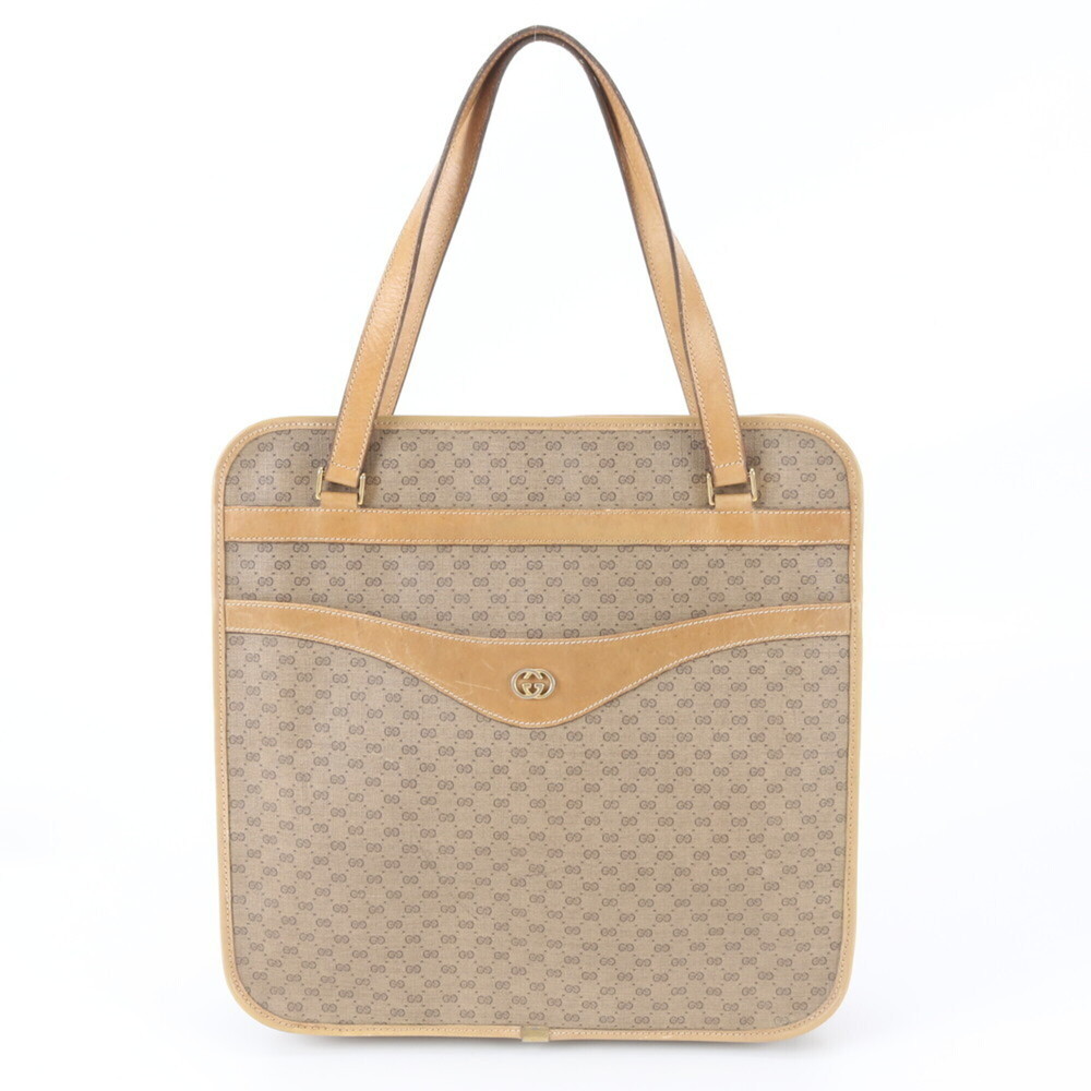 Gucci Micro GG Leather Tote Bag, Shoulder Handbag, Brown, Women's